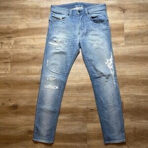 Diesel Jogg Jeans Men 30x30 Blue Thommer-T Slim Tapered Stretch Patched Distress